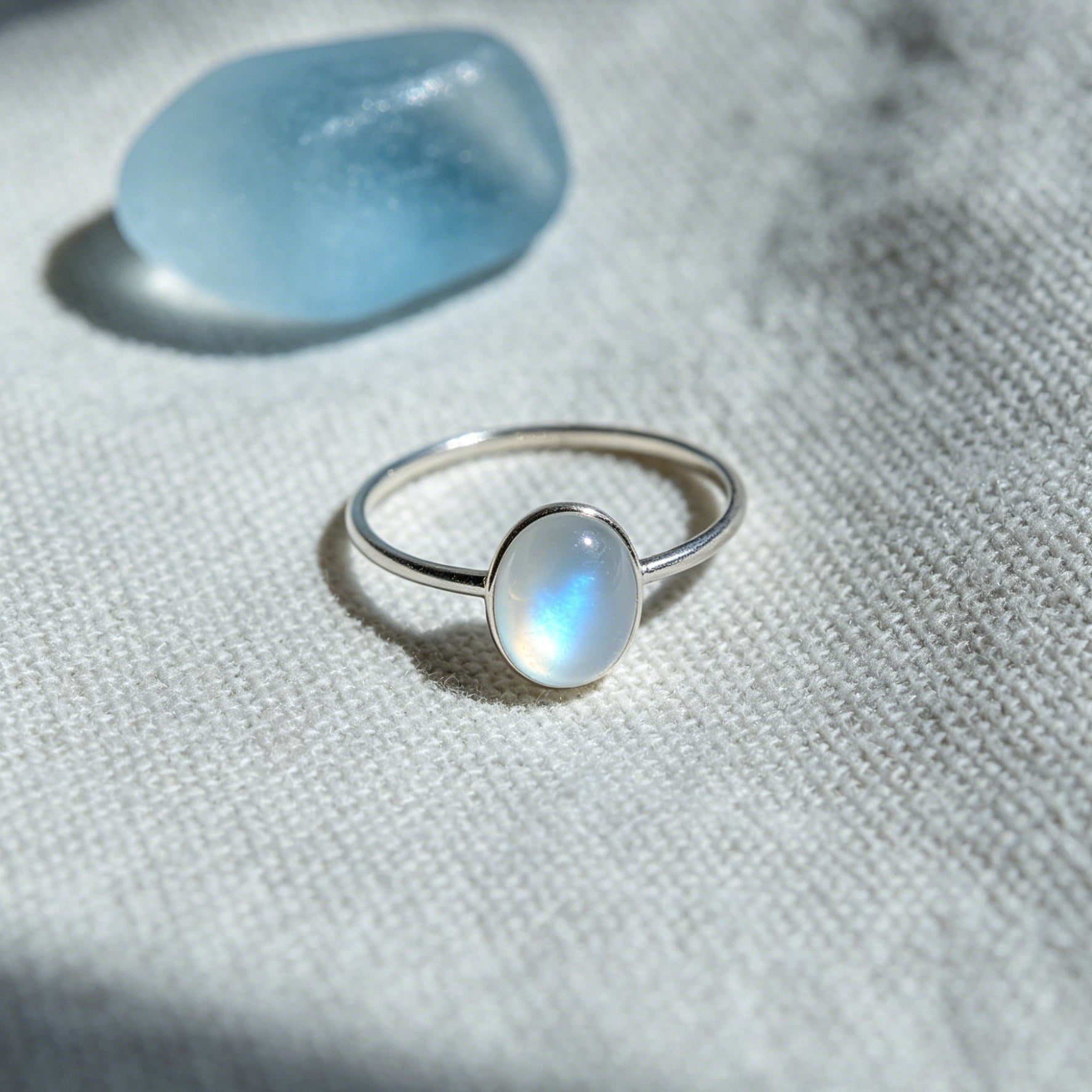 Moonstone Solitaire Ring – Minimalist Silver Setting