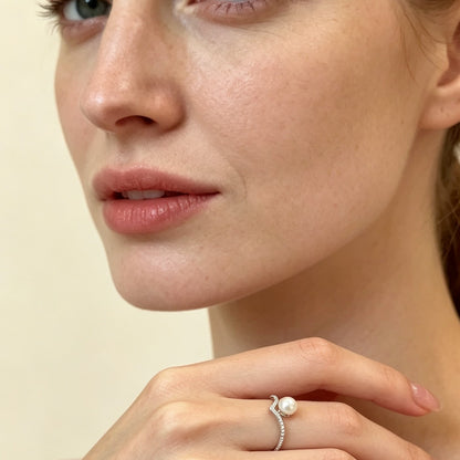 V-Shape Pearl Open Ring