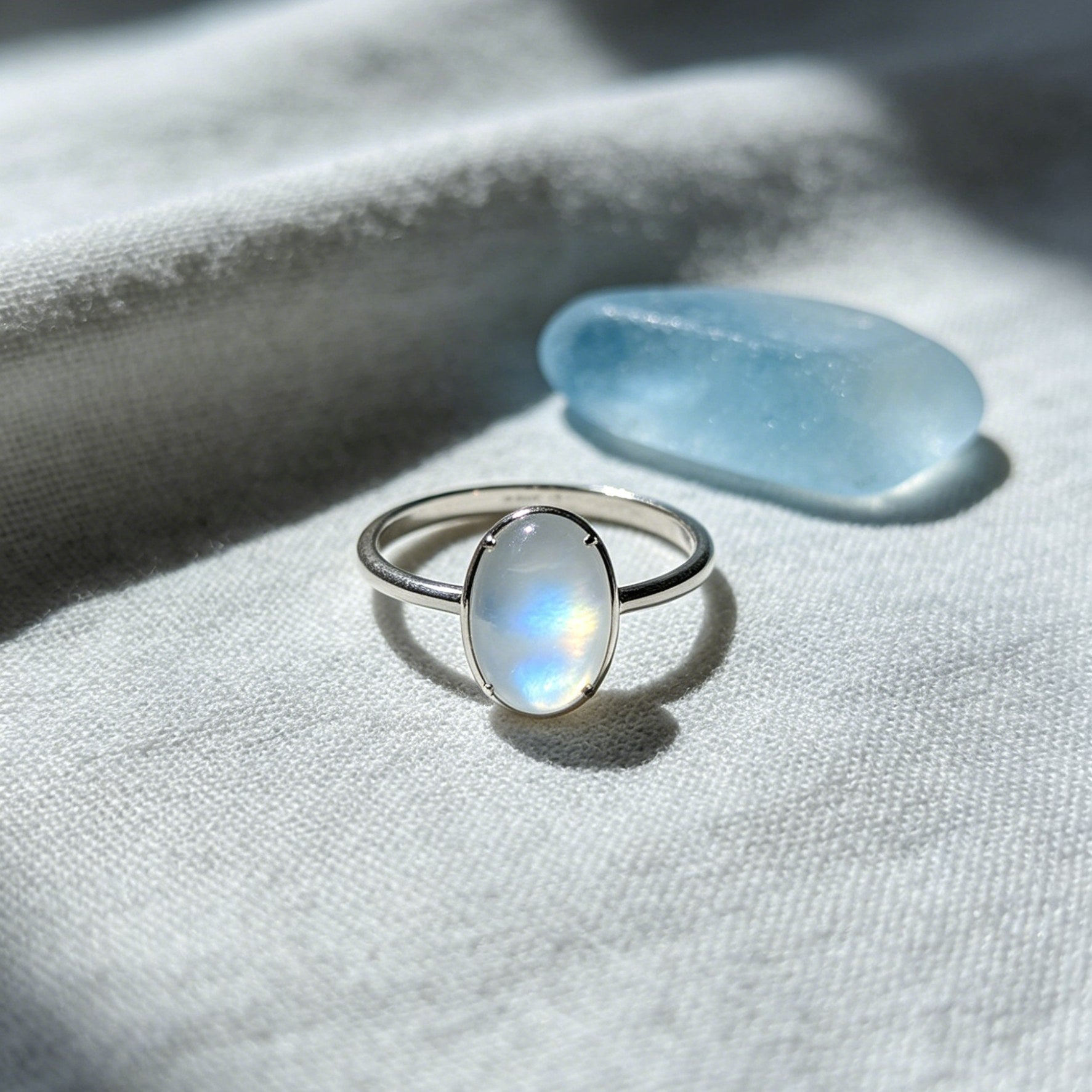 Moonstone Solitaire Ring – Minimalist Silver Setting
