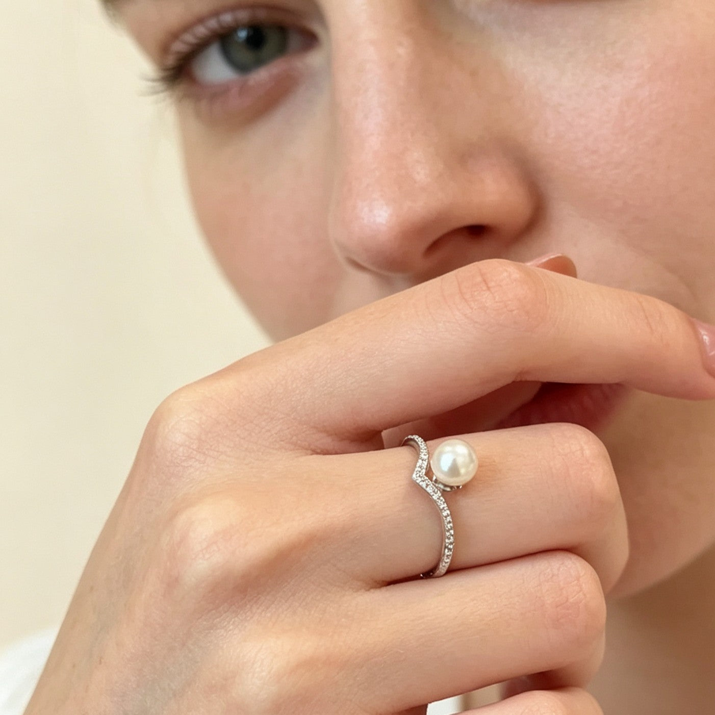 V-Shape Pearl Open Ring