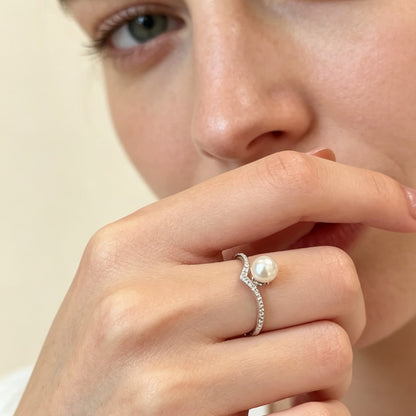 V-Shape Pearl Open Ring