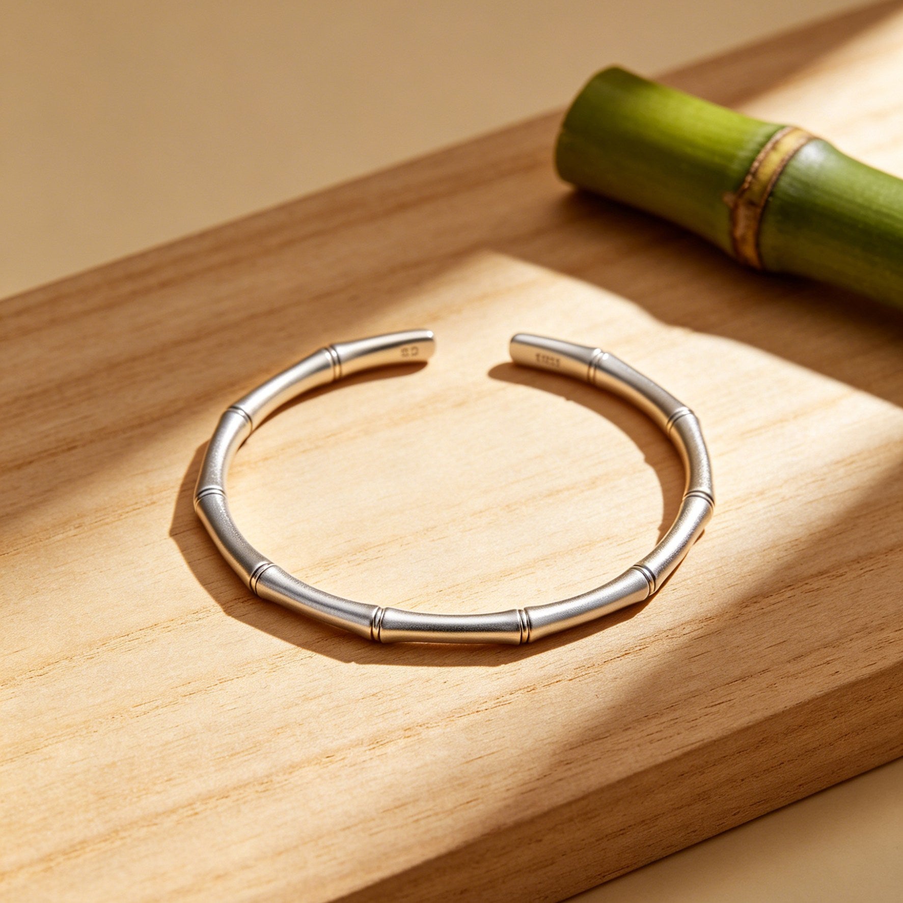 Bamboo Open Bangle – Engravable Gold or Silver
