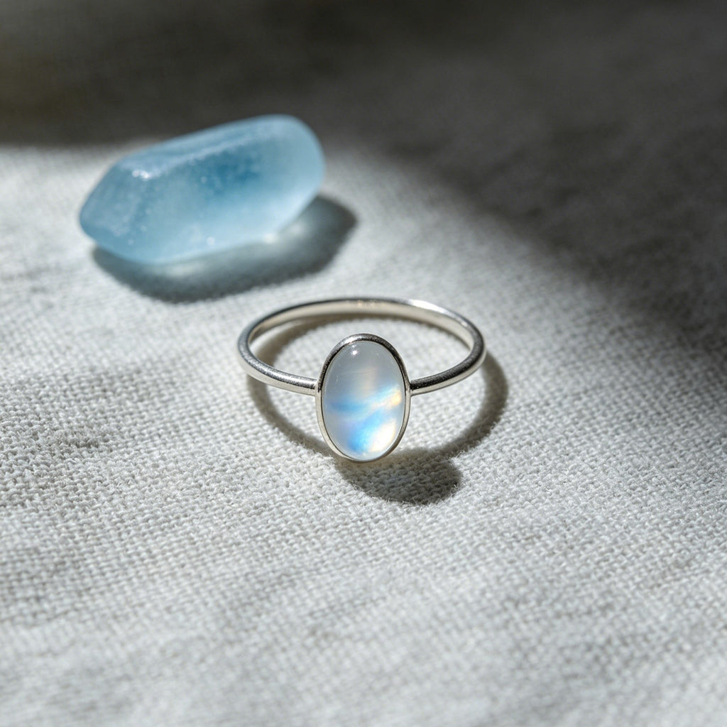 Moonstone Solitaire Ring – Minimalist Silver Setting