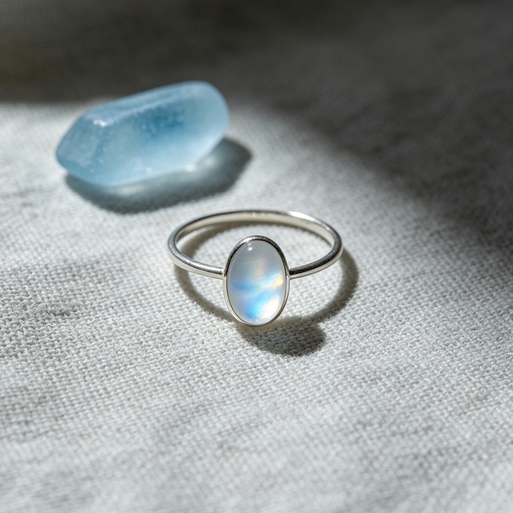 Moonstone Solitaire Ring – Minimalist Silver Setting