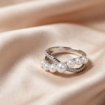Cross Graduated Pearl Ring