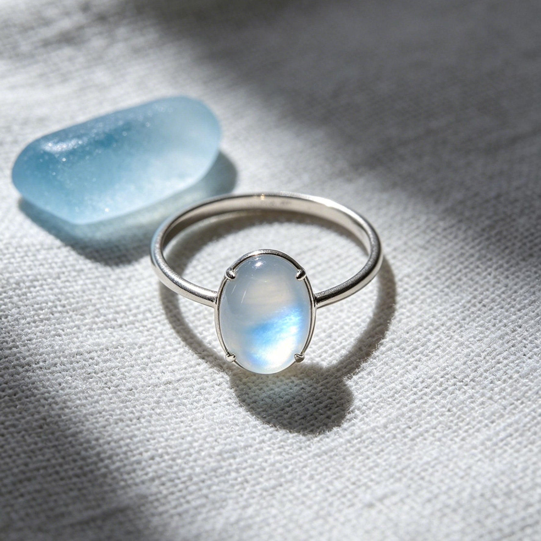 Moonstone Solitaire Ring – Minimalist Silver Setting