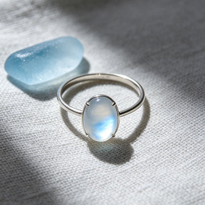 Moonstone Solitaire Ring – Minimalist Silver Setting