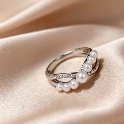 Cross Graduated Pearl Ring