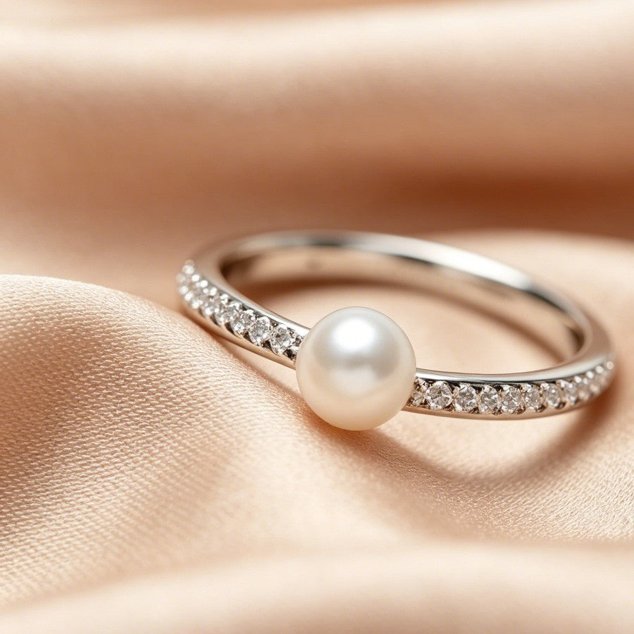 Round Akoya Pearl Adjustable Ring