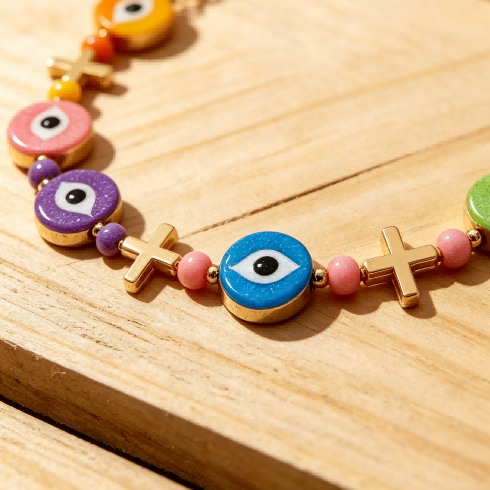 Rainbow Evil Eye Anklet – Lucky Charm for Summer