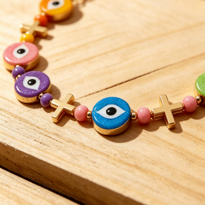 Rainbow Evil Eye Anklet – Lucky Charm for Summer