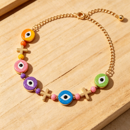Rainbow Evil Eye Anklet – Lucky Charm for Summer