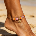 Sunset Duo Evil Eye Anklet – Orange & Pink Charm